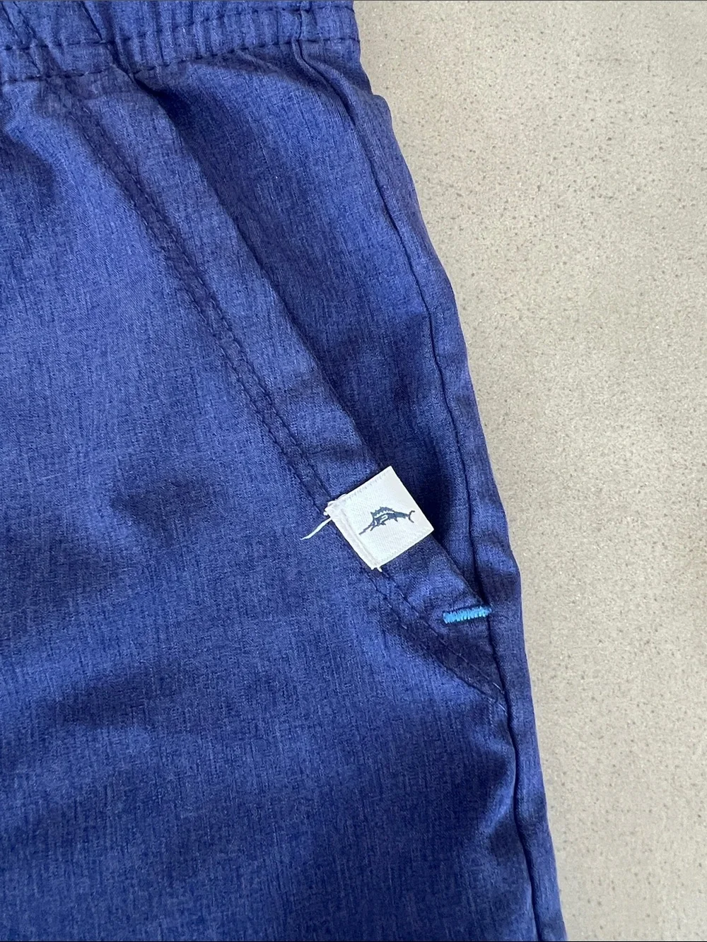 Tommy Bahama Kids Navy Swim Trunks with Bright Blue Drawstring